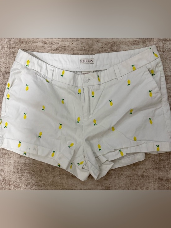 Merona Pants - Merona White High-Waist Shorts with Yellow Lemon Embroidery